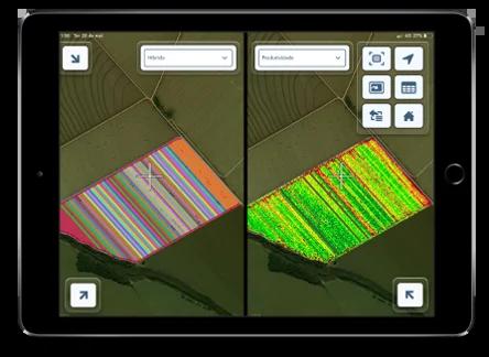 Ao comparar o Mapa de Plantio de Híbridos com o Mapa de Produtividade, produtor pôde comparar o desempenho de cada um dos 64 materiais plantados na área