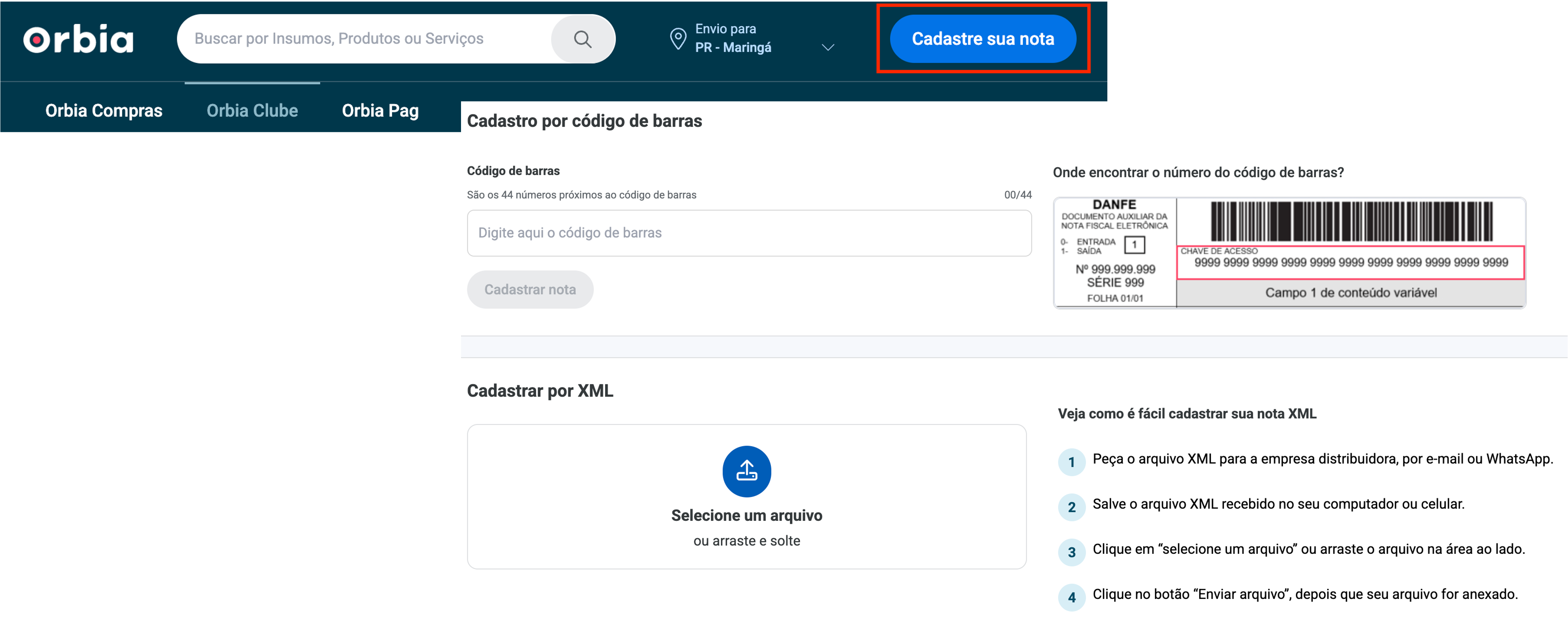 cadastro notas