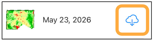 Field health imagery dated May 23, 2026, with a download icon highlighted.