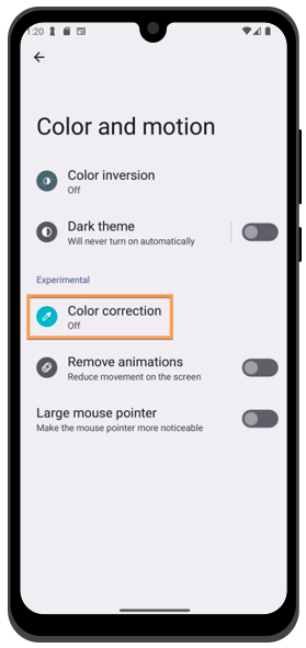Color Correction on Android Settings