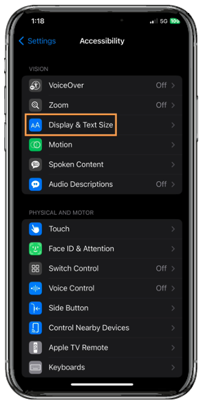 Display and Text Size