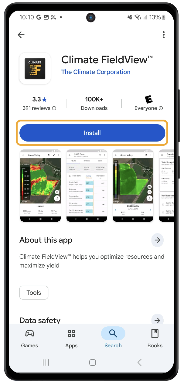 Install FieldView app on Google Play store