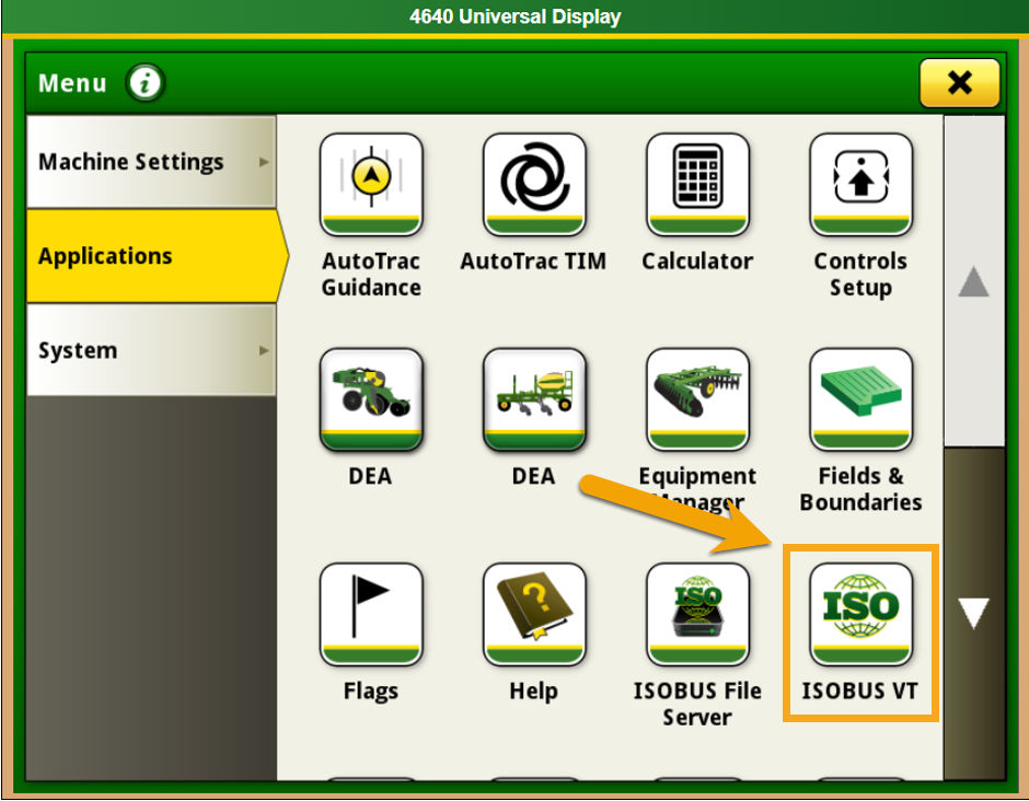 Locate and select the ISOBUS VT icon 
