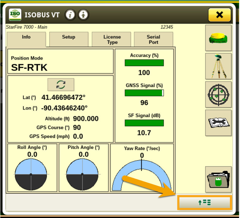 Isobus VT - tap the Menu icon in lower right