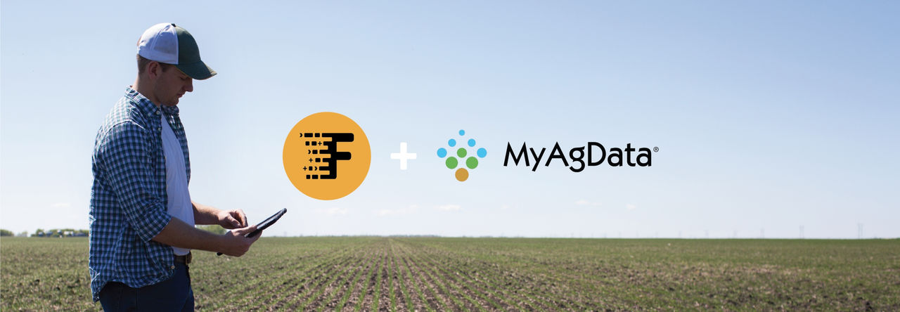 Header image of farmer in field with a FieldView logo and a MyAgData logo