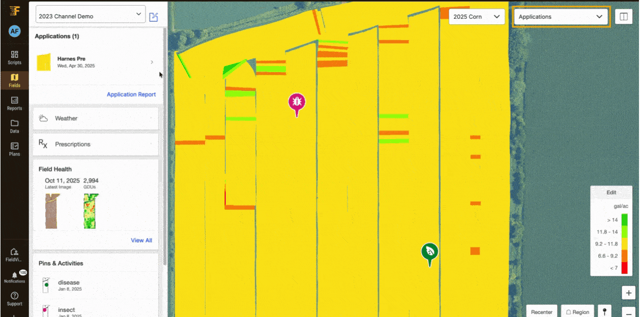 Creating an application report in FieldView. 