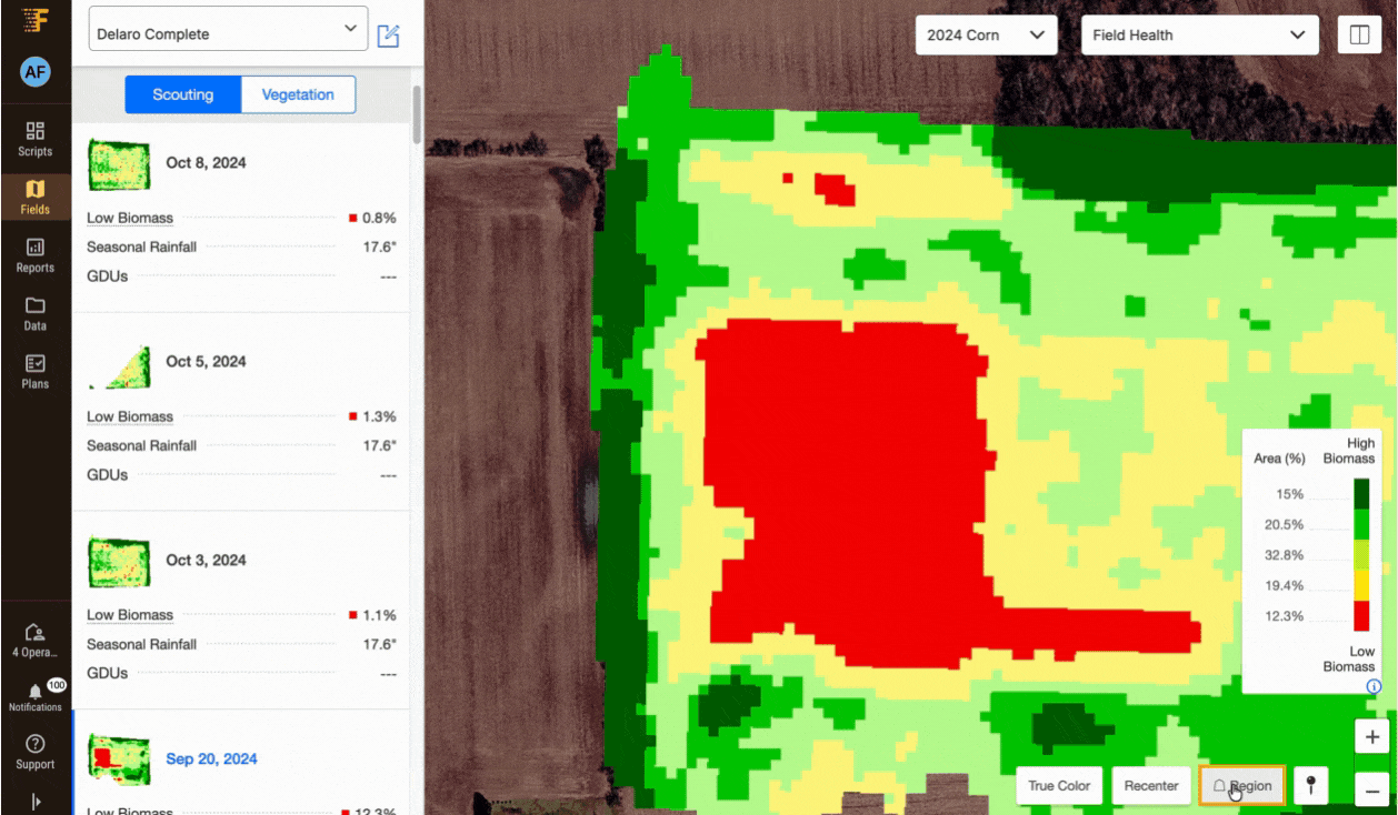 Creating field region report in FieldView. 
